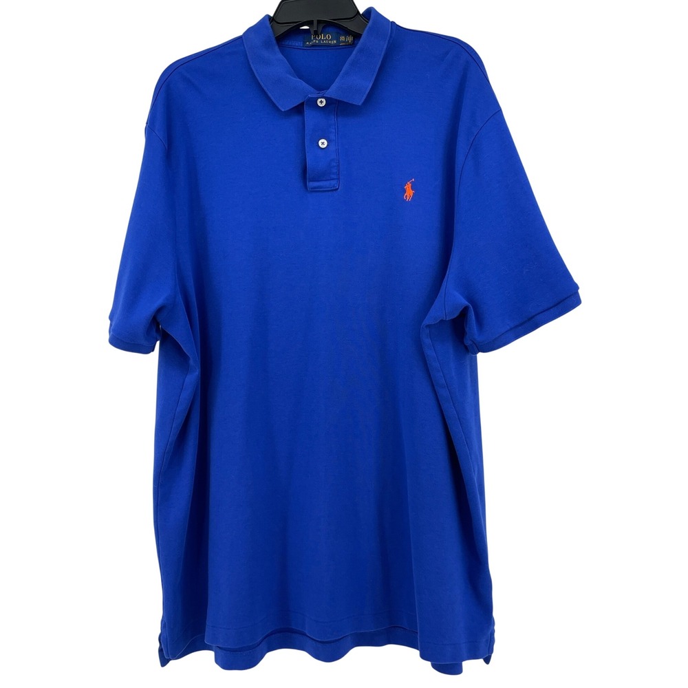 Polo Ralph Lauren Mens XXL Royal Blue Short Sleeve Cotton Polo Shirt Orange Pony